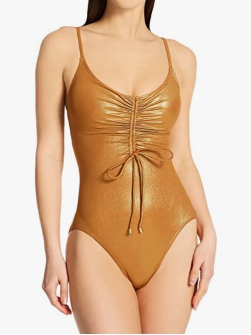 Vince Camuto Swim Gold Shimmer Cinch Front V-neck one piece swimsuit